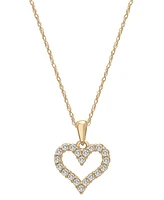 Diamond Open Heart Pendant Necklace (1/4 ct. t.w.) 14k White or Yellow Gold, 18" + 2" extender