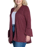 24seven Comfort Apparel Plus Size Bell Sleeve Open Cardigan Sweater