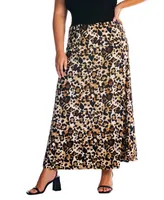 24seven Comfort Apparel Plus Size Animal Print Maxi Skirt