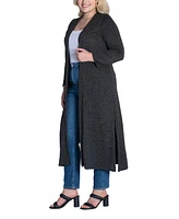 24seven Comfort Apparel Plus Long Duster Open Front Knit Cardigan Sweater