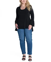 24seven Comfort Apparel Plus Long Bell Sleeve High Low Tunic Top