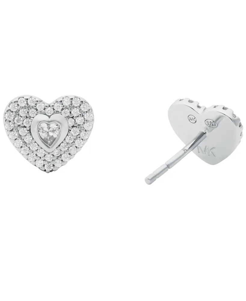 Michael Kors Sterling Silver Pave Heart Stud Earrings