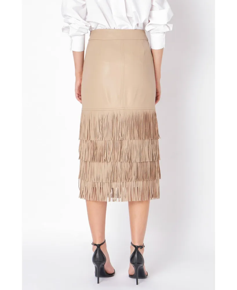 Women's Pu Fringe Midi Skirt