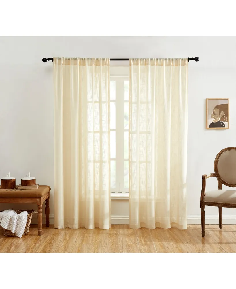 Hlc.me Linda Faux Linen Textured Semi Sheer Privacy Light Filtering Transparent Window Rod Pocket Floor Length Thick Curtains Drapery Panels for Offic