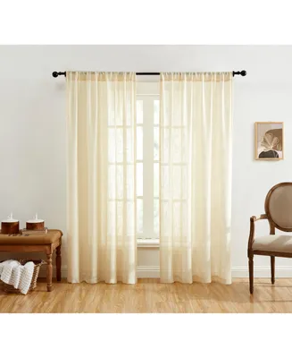 Hlc.me Linda Faux Linen Textured Semi Sheer Privacy Light Filtering Transparent Window Rod Pocket Floor Length Thick Curtains Drapery Panels for Offic