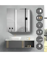 Simplie Fun 30x30 Inch Led Bathroom Medicine Cabinet Surface Mount Double Door Lighted Medicine Cabinet