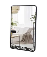 Simplie Fun Wall Mount Mirror For Bathroom, Brush Metal Framed Rounded Corner Rectangular Vanity