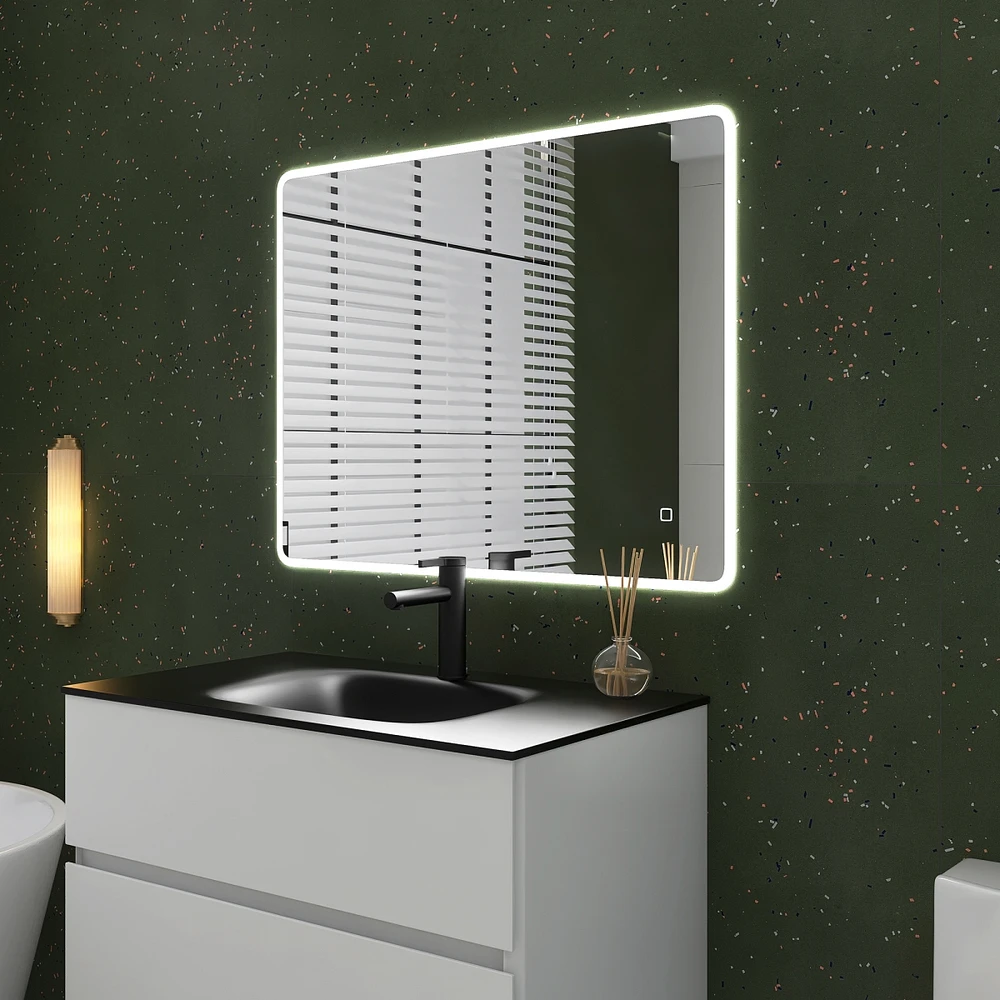 Simplie Fun 36 X 28 In. Large Rectangular Frameless Wall-Mount Anti-Fog Led Light Bathroom Vanity Mirror