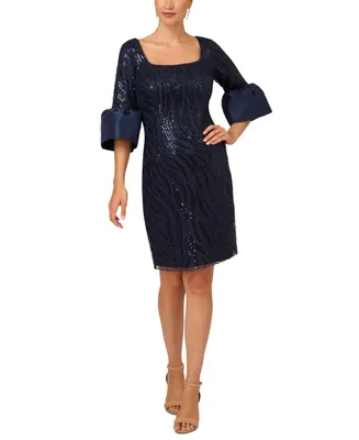 Adrianna Papell Women's Sequin-Embroidered Bell-Sleeve Dress