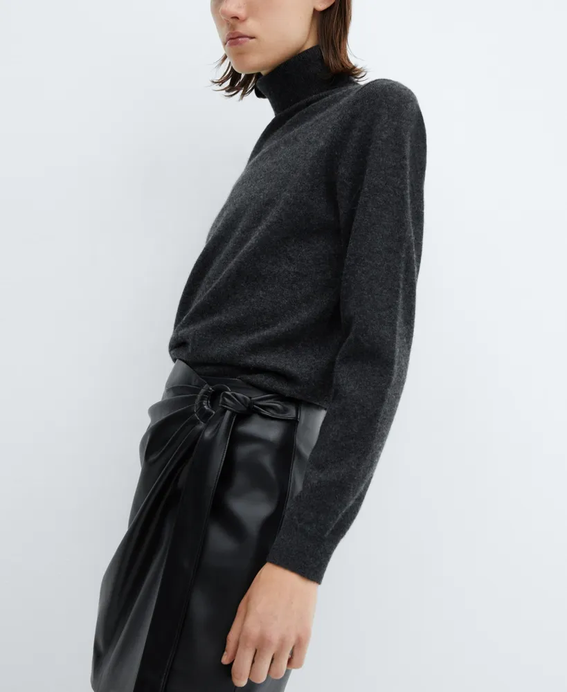 Mango Women's Short Leather Effect Buckled Skirt