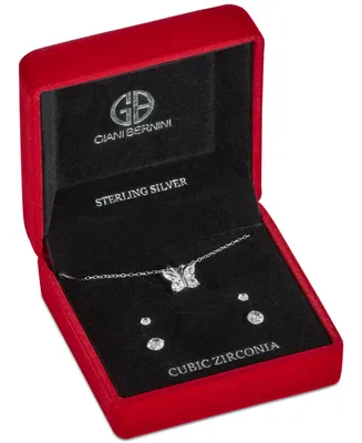 Giani Bernini 3-Pc. Set Cubic Zirconia Butterfly Pendant Necklace & Two Pair Stud Earrings in Sterling Silver, Created for Macy's