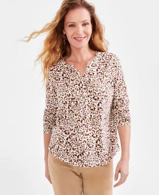Style & Co Women's Cotton Henley Long-Sleeve Top, Created for Macy's