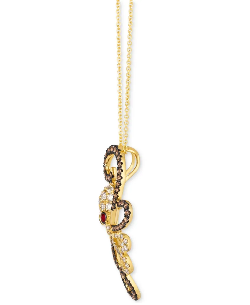 Le Vian Chocolate Diamond & Nude Diamond (7/8 ct. t.w.) & Passion Ruby (1/20 ct .t.w.) Octopus 20" Adjustable Pendant Necklace in 14k Gold