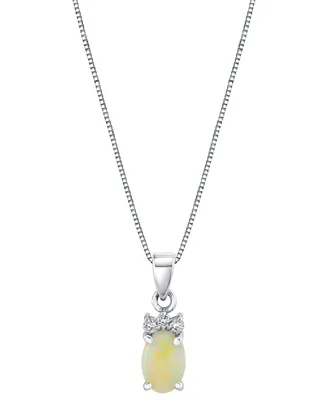 Opal (1/2 ct. t.w.) & Diamond Accent Oval 18" Pendant Necklace in 14k White Gold