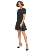 Dkny Women's Studded Mixed-Media Fit & Flare Dress