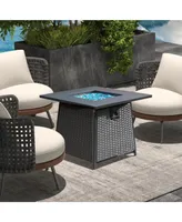 Simplie Fun 32" Propane Fire Pit Table With Blue Glass - 50,000 Btu Outdoor Wicker Fire Table