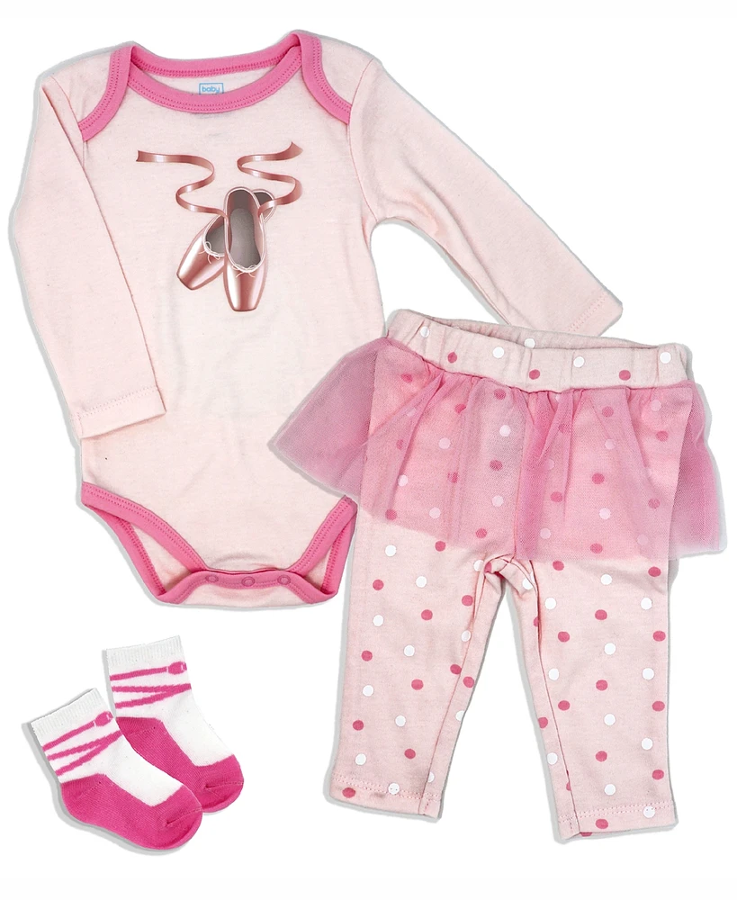 Baby Mode Girls Ballet Bodysuit, Pants and Socks, 3 Piece Set