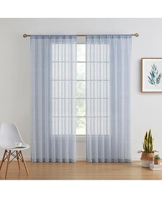 Hlc.me Penelope Faux Linen Textured Semi Sheer Privacy Sun Light Filtering Transparent Window Pocket Hole Thick Curtains Drapery Panels for Bedroom