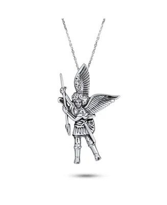 Bling Jewelry Handcrafted Guardian Angel Saint Michael Parton Of Military Police Security Pendant Necklace For Women Sterling Silver