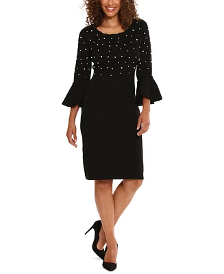 London Times Women's Crewneck Flared-Sleeve Sheath Dress