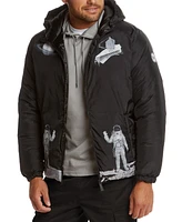 Space One Men's Nasa-Inspired Reversible Two-in-One Puffer Jacket with Astronaut Interior