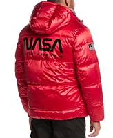 Space One Men's Nasa-Inspired Reversible Two-in-One Puffer Jacket with Astronaut Interior