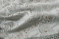 Kate Aurora Georgina Ultra Luxurious Raised Jacquard And Fringed Trimmed Austrian Window Valance - 52 in. W x 28 L, Silver