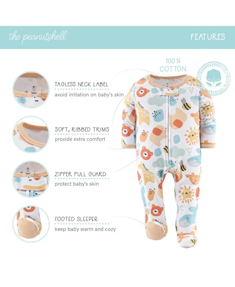 The Peanutshell Baby Girls Sunshine Neutral Footed Sleepers 3-Pack,