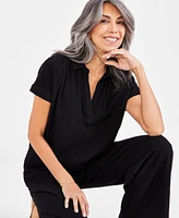 Style & Co Women's Cotton Gauze Popover Collared Top, Created for Macy's
