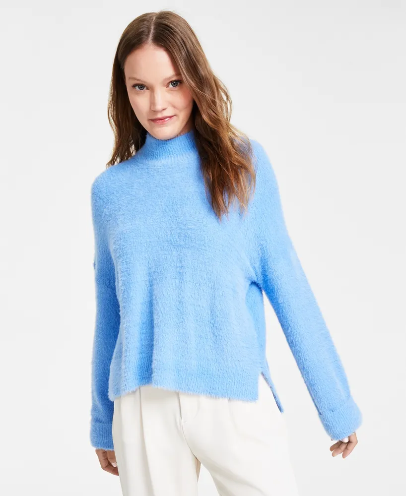 Mock-Neck Eyelash Sweater