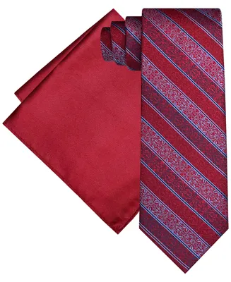 Steve Harvey Men's Textured Stripe Tie & Pocket Square Set