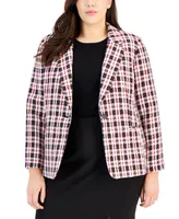 Tahari Asl Plus Plaid Long-Sleeve Blazer