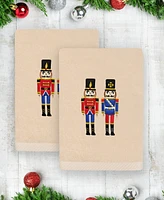 Linum Home Christmas Nutcrackers Embroidered Luxury 100% Turkish Cotton Hand Towels, 2 Piece Set