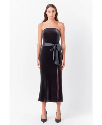 Women's Strapless Velvet Midi Dress