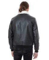 Furniq Uk Men's Genuine Leather Bomber Jacket with Shearling Lining