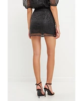 Women's Sequins Gridded Mesh Skirt