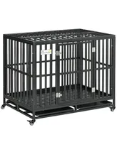 PawHut Heavy Duty Steel Dog Crate Kennel with Wheels and 1 Access Door, Black