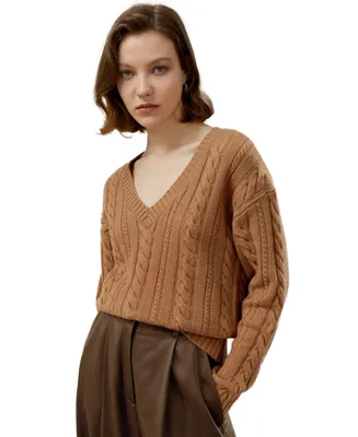 Lilysilk Women's Cable-Knit Wool-Cashmere Blend Sweater
