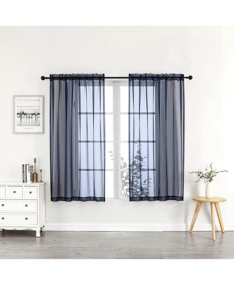 Kate Aurora Simplistic Living 2 Piece Lightweight Rod Pocket Navy Blue Sheer Curtains For Small Windows - 63 in. Long