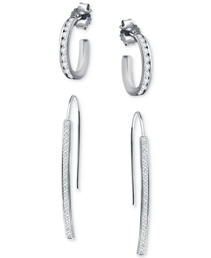 Giani Bernini 2-Pc. Set Cubic Zirconia Small Hoop & Threader Earrings, Created for Macy's
