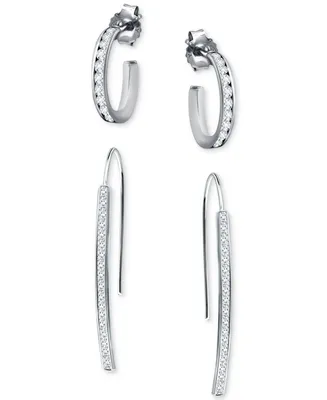 Giani Bernini 2-Pc. Set Cubic Zirconia Small Hoop & Threader Earrings, Created for Macy's