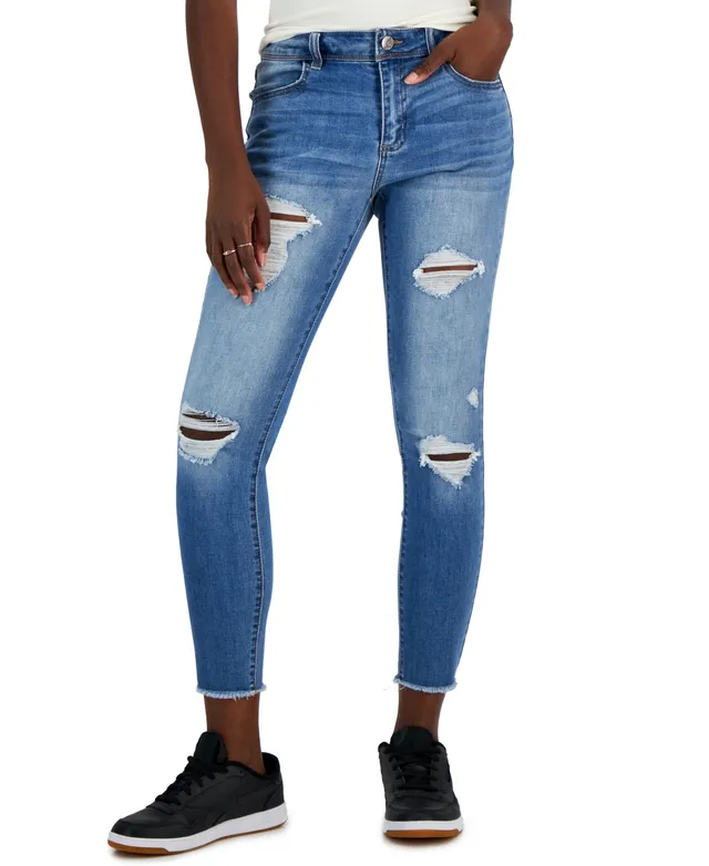 Gogo Jeans Juniors' Exposed Button Distressed Flared Jean 