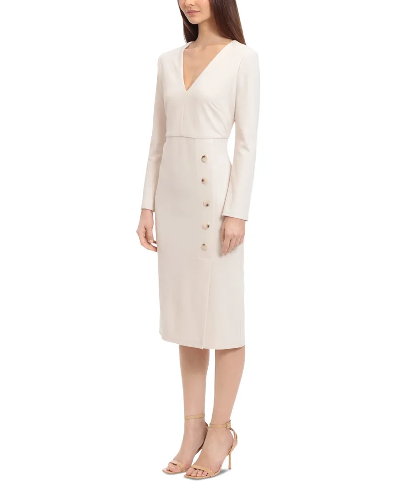 Maggy London Women's Long-Sleeve V-Neck Sheath Dress