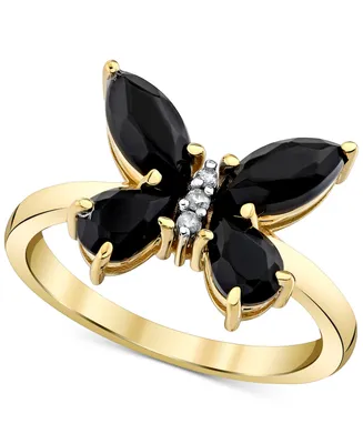 Onyx & Diamond Accent Butterfly Statement Ring in 10k Gold