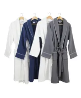Linum Home Unisex Waffle Weave Terry 100% Turkish Cotton Bathrobe with Satin Piped Trim