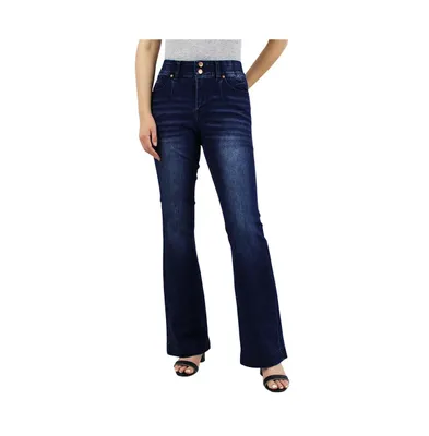 Indigo Poppy Women's Dark Wash Tummy Control Bootcut with Front Pocket Seam detail Jeans