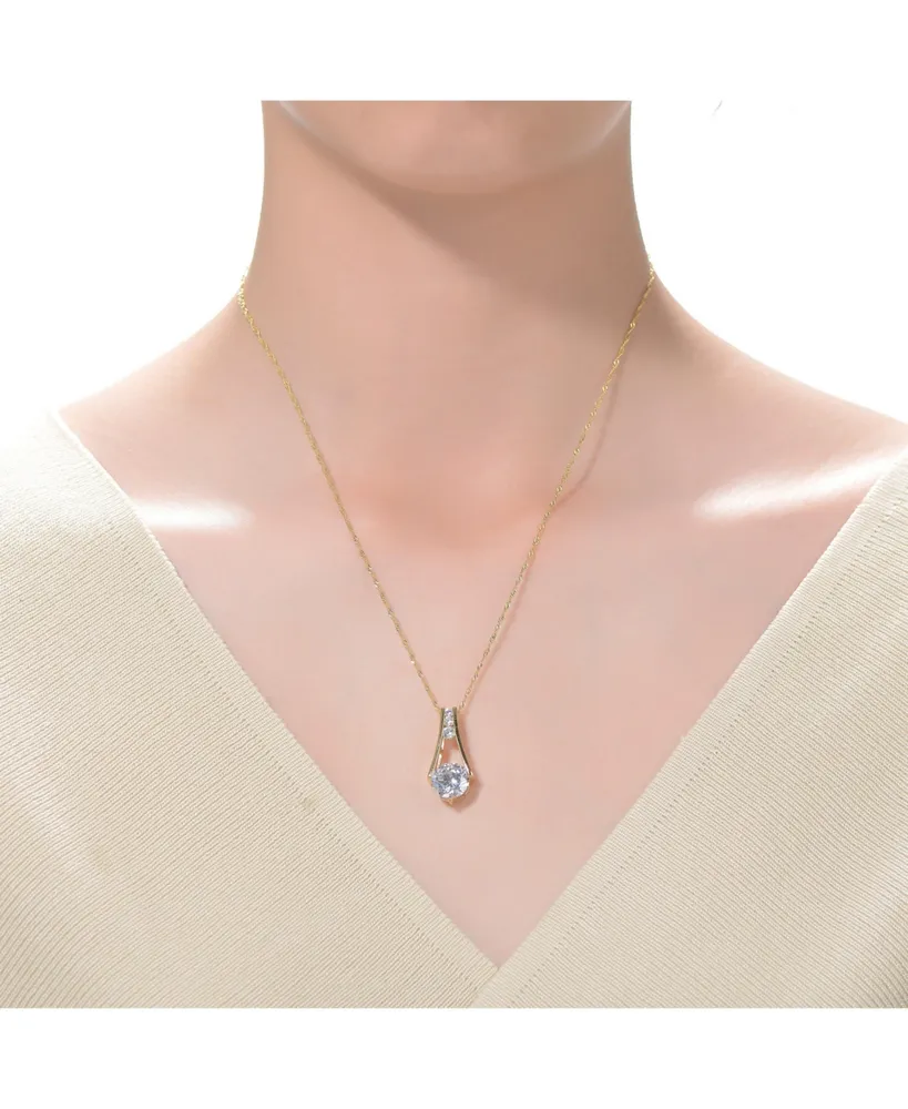 Sterling Silver 14k Gold Plated with 1.50ctw Lab Created Moissanite Trapeze French Pave Anniversary Pendant Necklace