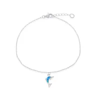 Sterling Silver Blue Inlay Opal Dolphin Anklet