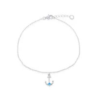 Sterling Silver Blue Inlay Opal Anchor Anklet