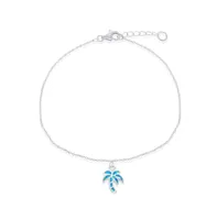 Sterling Silver Blue Inlay Opal Palm Tree Anklet